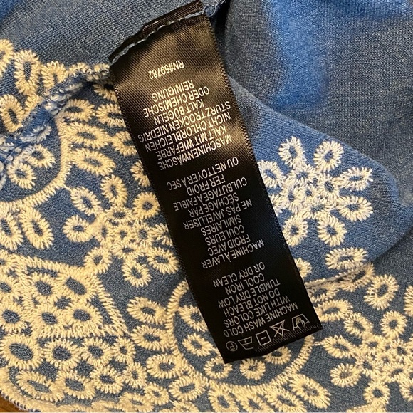 Adrianna Papell Embroidered Tasseled Peasant Blouse Top Blue XL - Picture 12 of 13